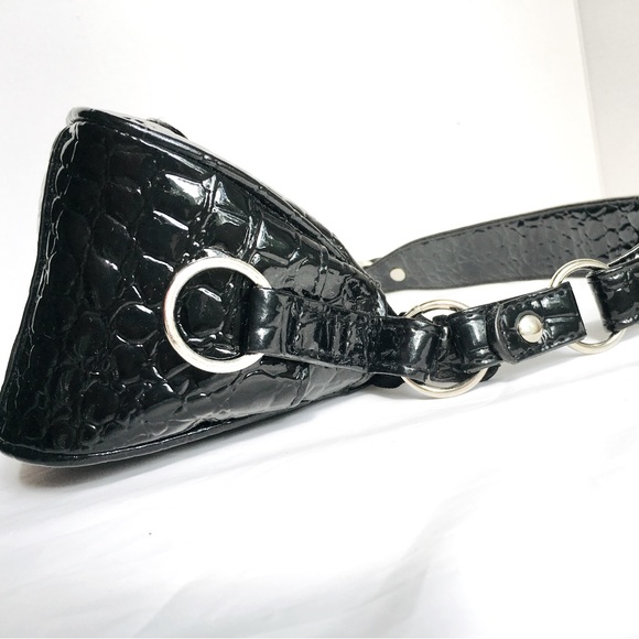 Black Aldo Spring rhinestone embellished faux lizard patent leather handbag - Picture 8 of 16